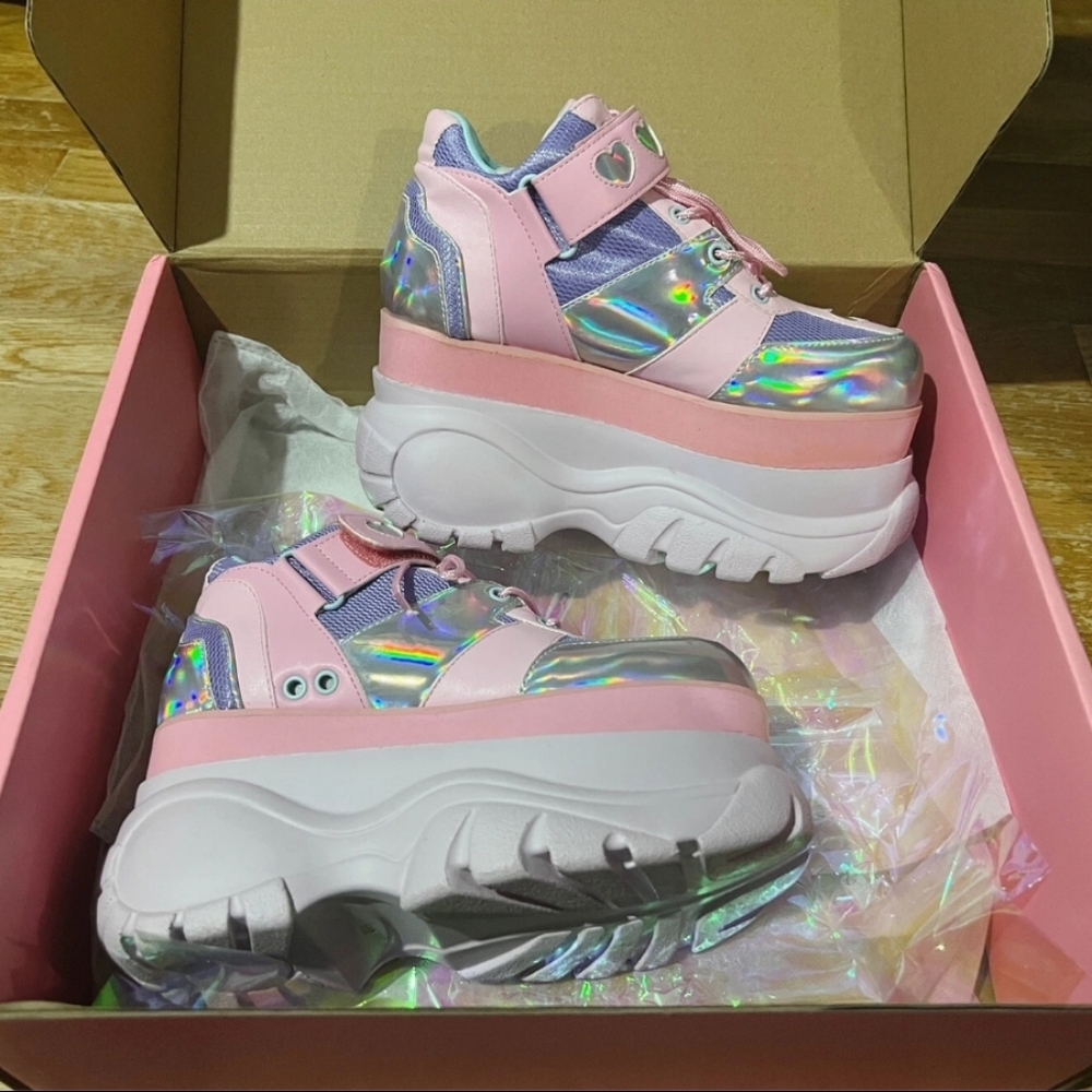 Pink and Silver Holographic Platform Sneakers